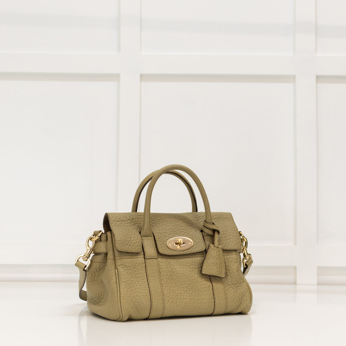 Mulberry Mini Bayswater In Khaki Pebbled Leather