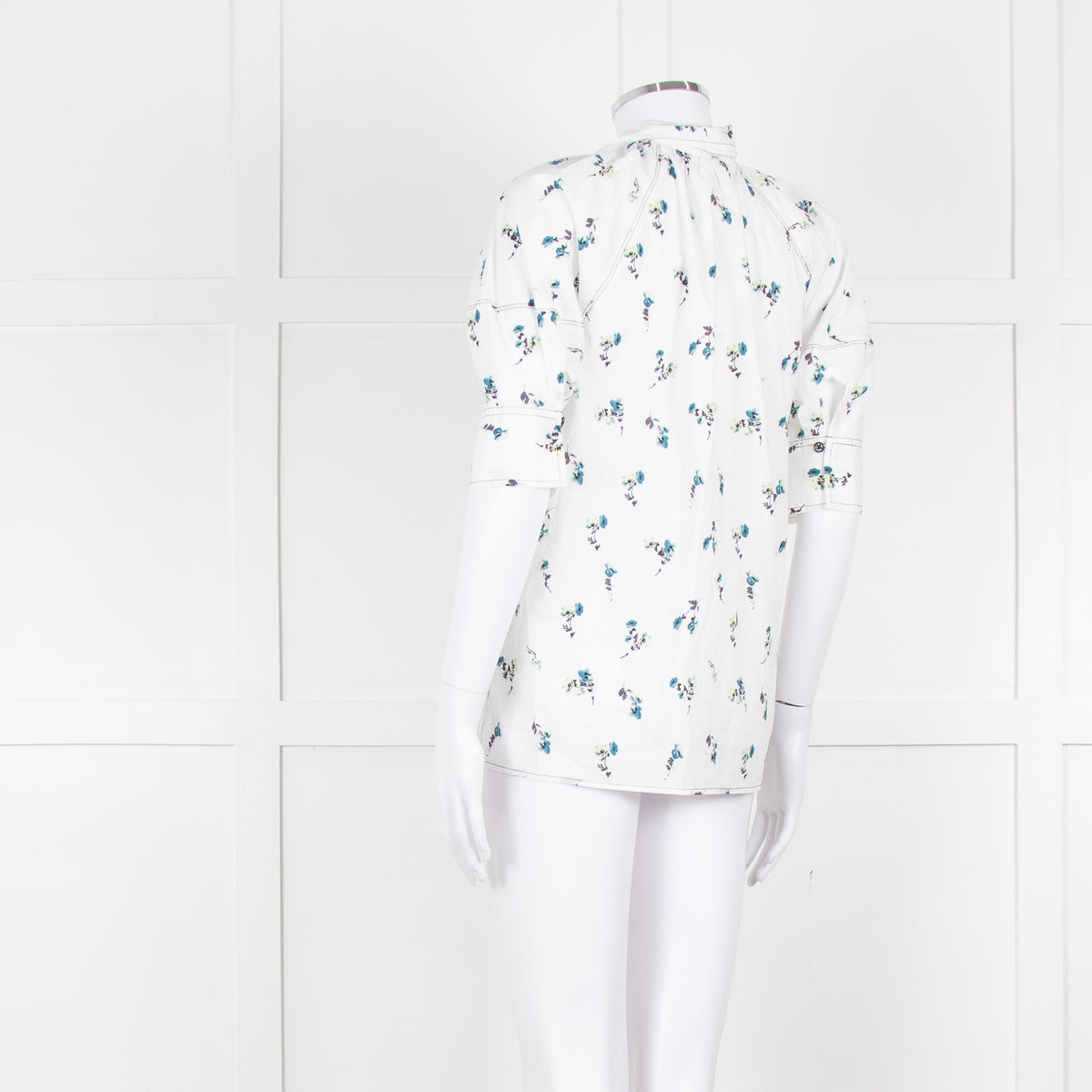 Day Birger Et Mikkelsen White Blue Floral Tie Neck Cotton Top