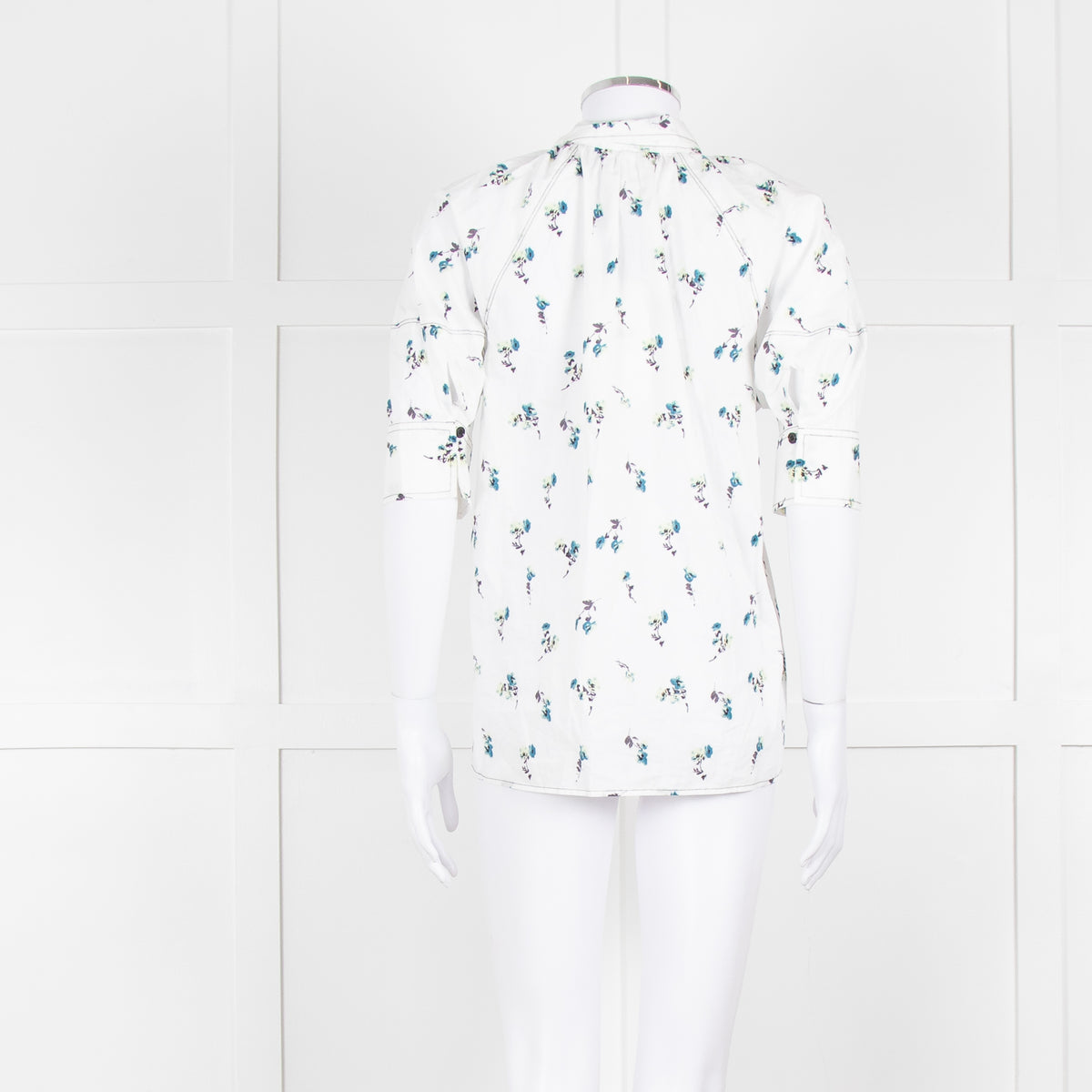 Day Birger Et Mikkelsen White Blue Floral Tie Neck Cotton Top