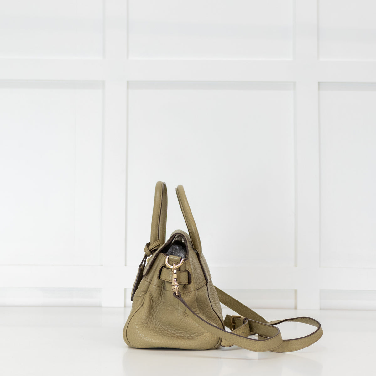 Mulberry Mini Bayswater In Khaki Pebbled Leather