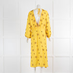Sundress Yellow Copper Beaded Work Long Sleeve Linen Maxi Dress