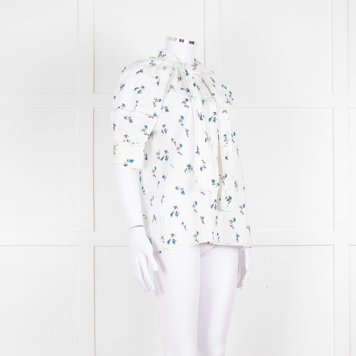 Day Birger Et Mikkelsen White Blue Floral Tie Neck Cotton Top