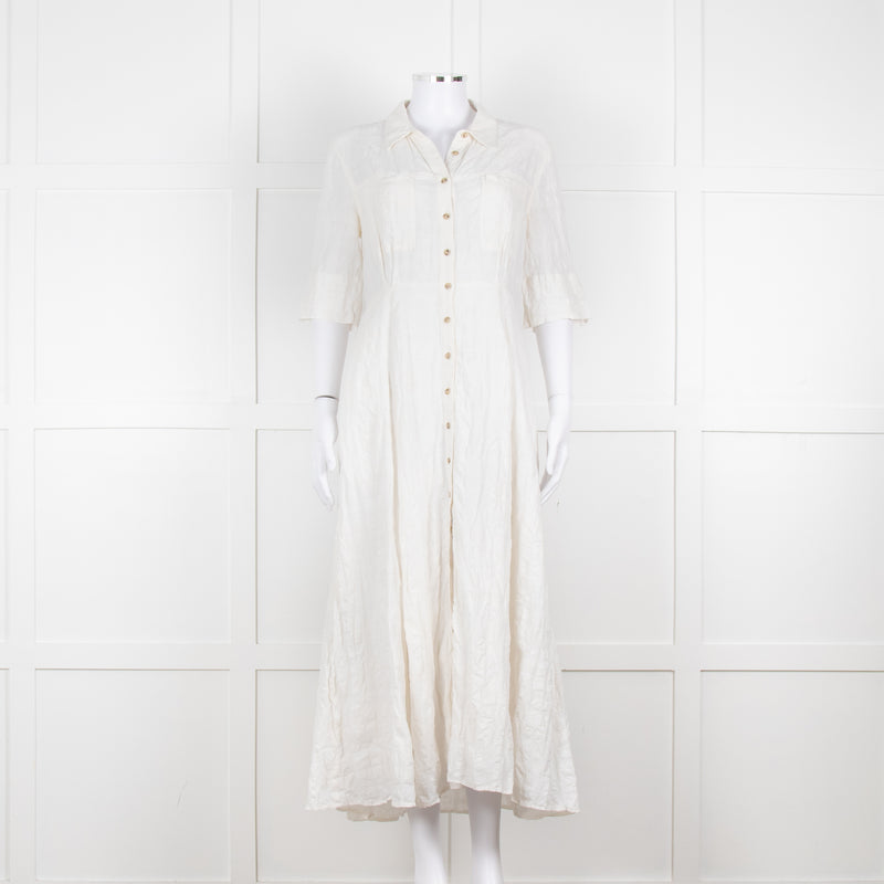 Mara Hoffman Cream Textured Short Sleeve Button Up Dress