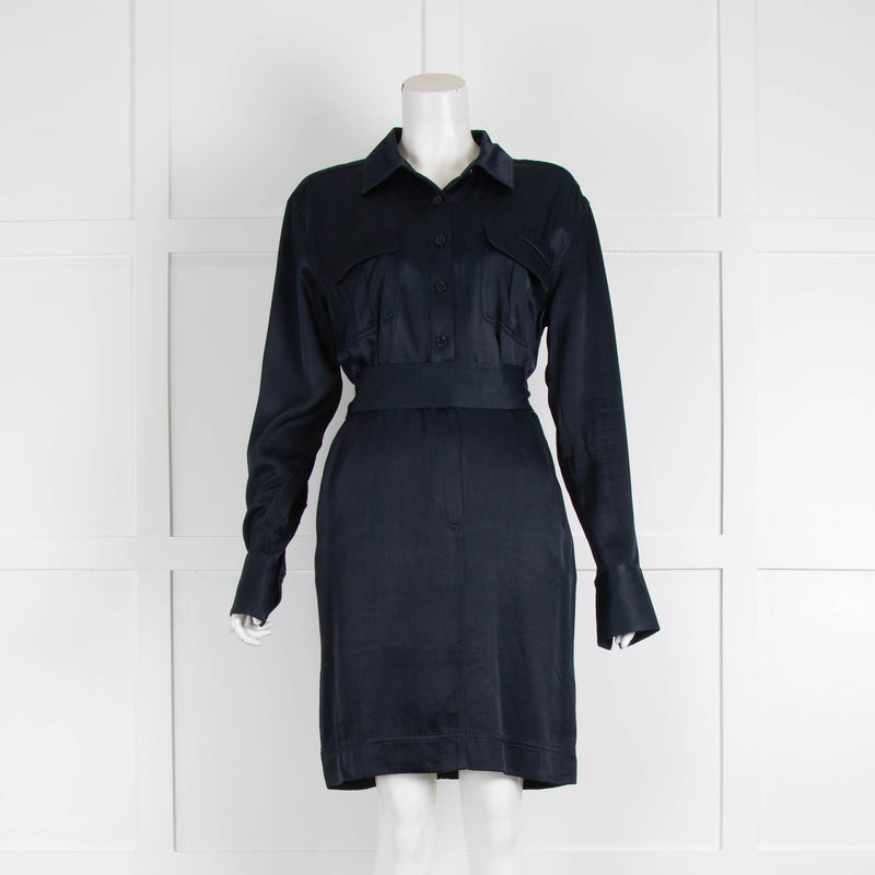 Equipment Navy Dress with Buttoned Top & Belt