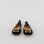 Rupert Sanderson Black Suede Ballet Flats with Gold Buckle