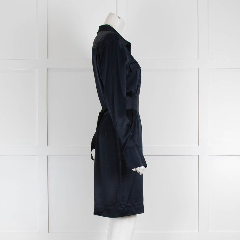 Equipment Navy Dress with Buttoned Top & Belt