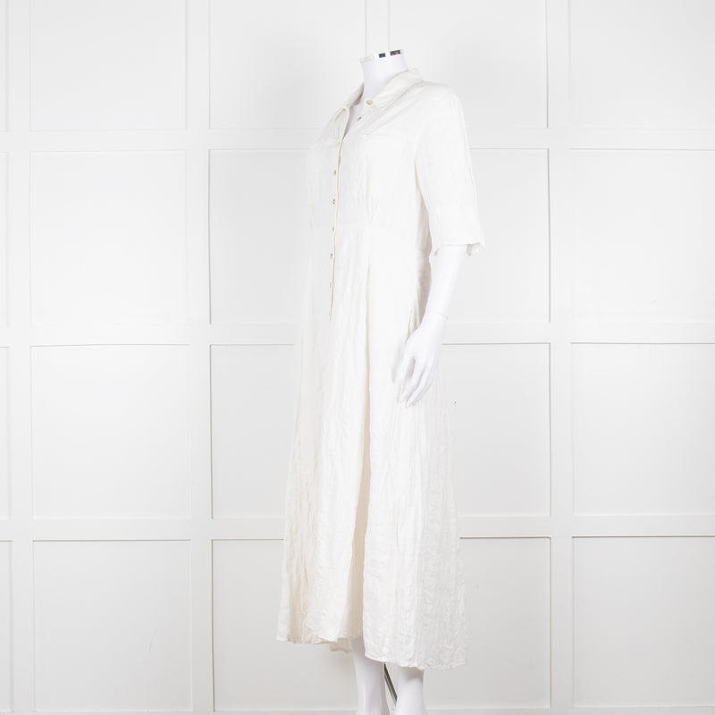 Mara Hoffman Cream Textured Short Sleeve Button Up Dress
