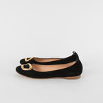 Rupert Sanderson Black Suede Ballet Flats with Gold Buckle