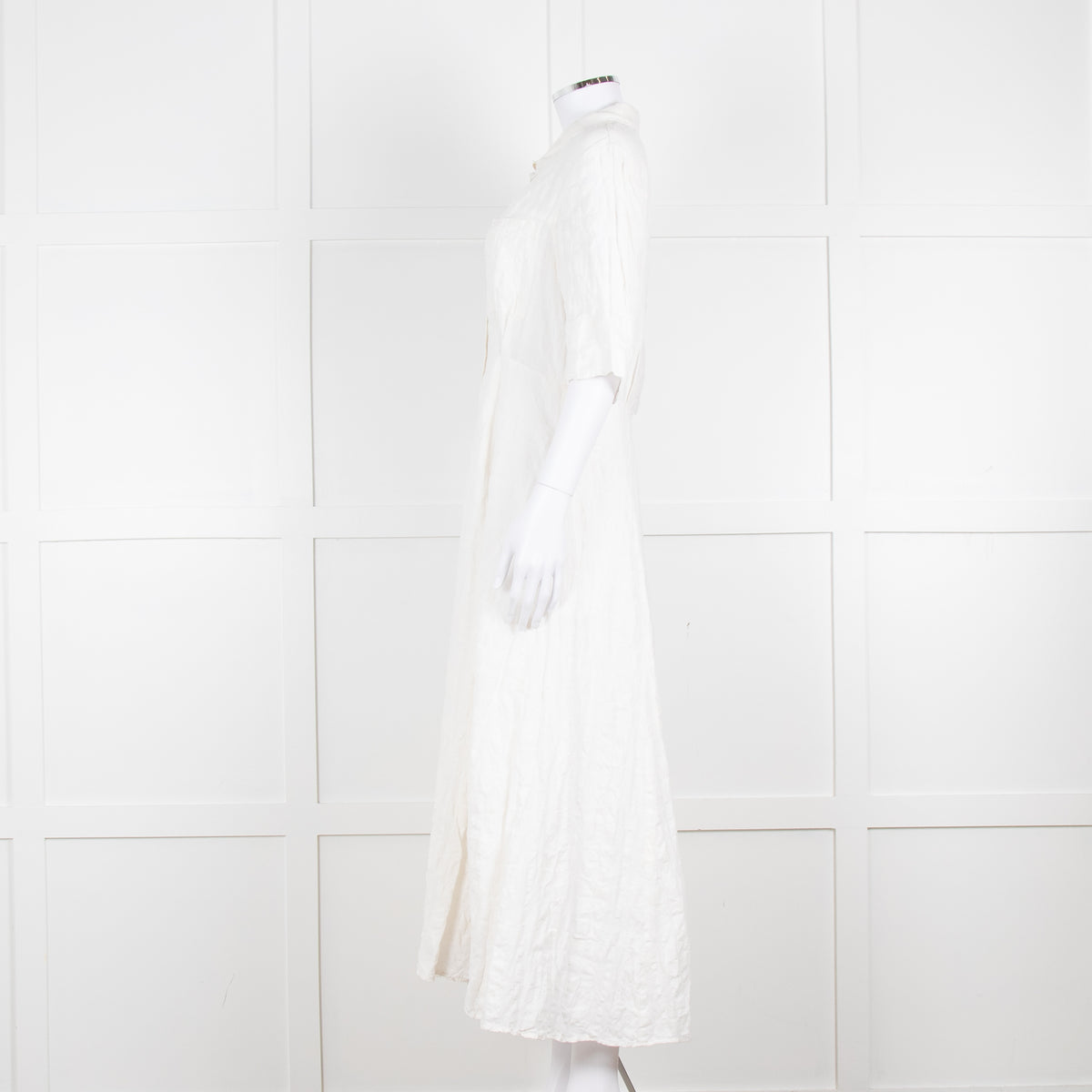 Mara Hoffman Cream Textured Short Sleeve Button Up Dress