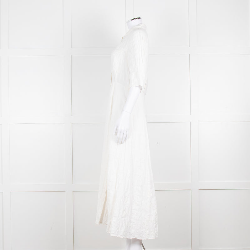 Mara Hoffman Cream Textured Short Sleeve Button Up Dress