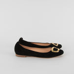 Rupert Sanderson Black Suede Ballet Flats with Gold Buckle