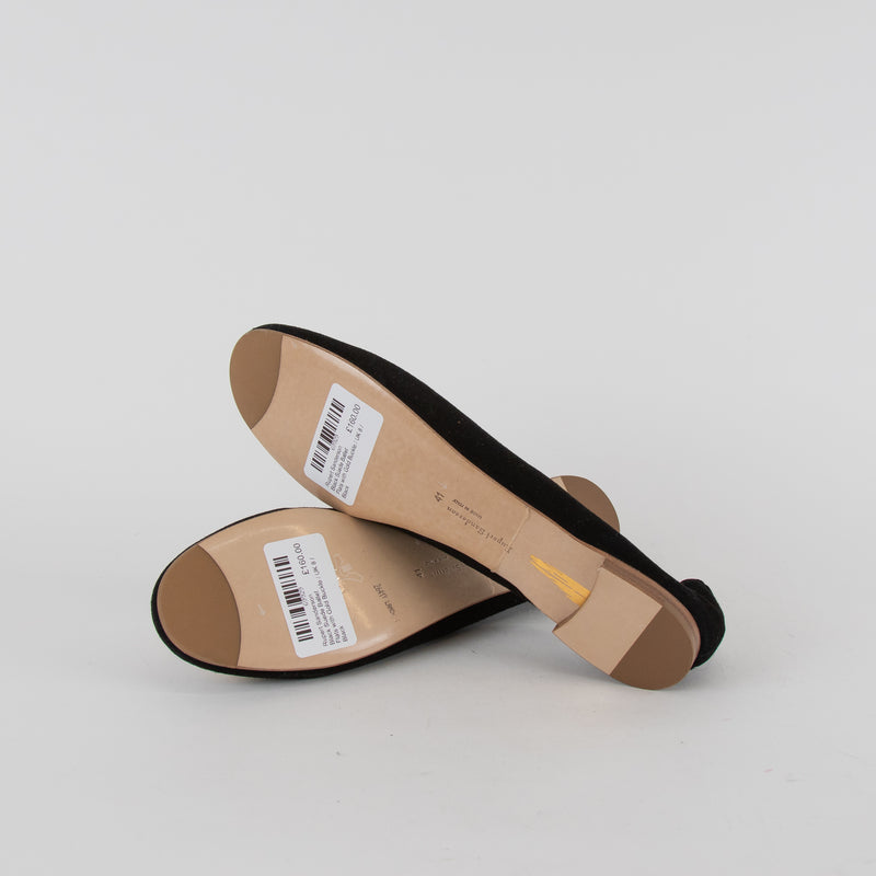 Rupert Sanderson Black Suede Ballet Flats with Gold Buckle