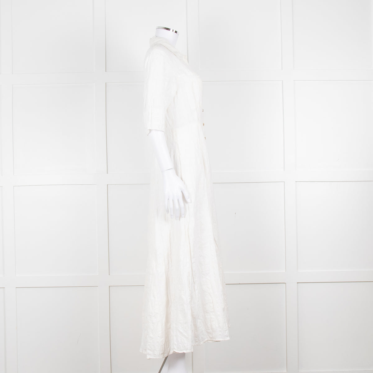 Mara Hoffman Cream Textured Short Sleeve Button Up Dress
