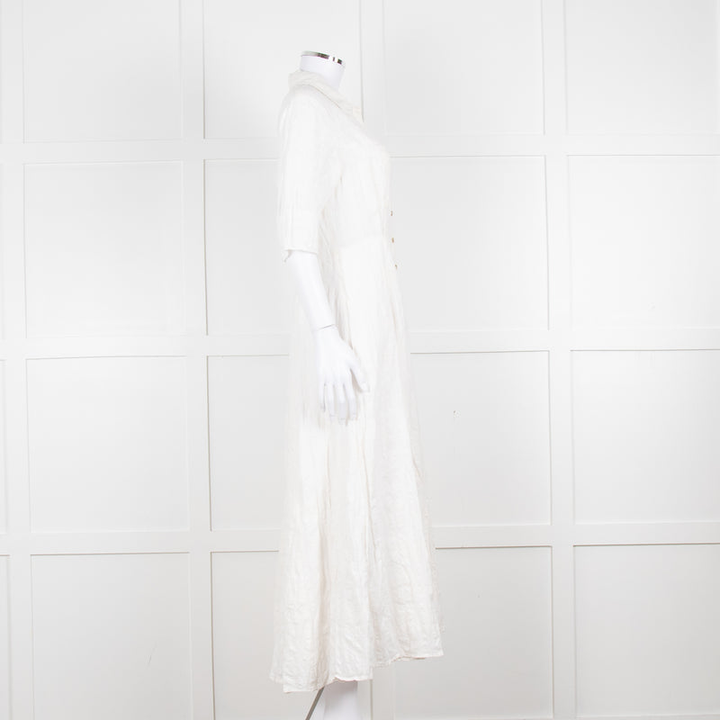 Mara Hoffman Cream Textured Short Sleeve Button Up Dress