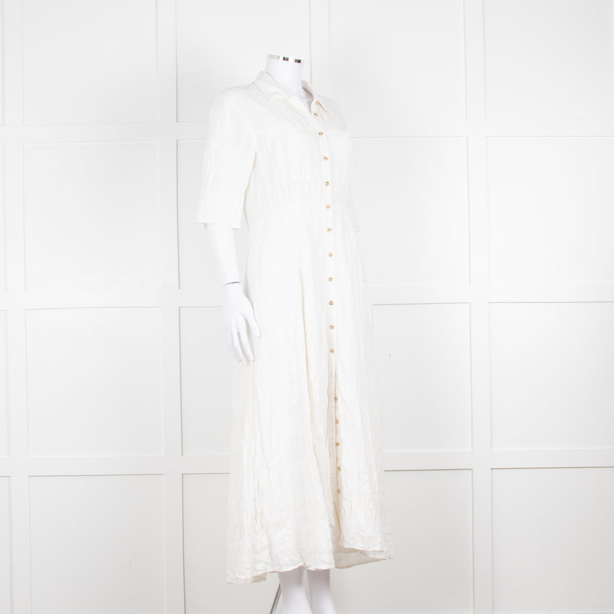 Mara Hoffman Cream Textured Short Sleeve Button Up Dress