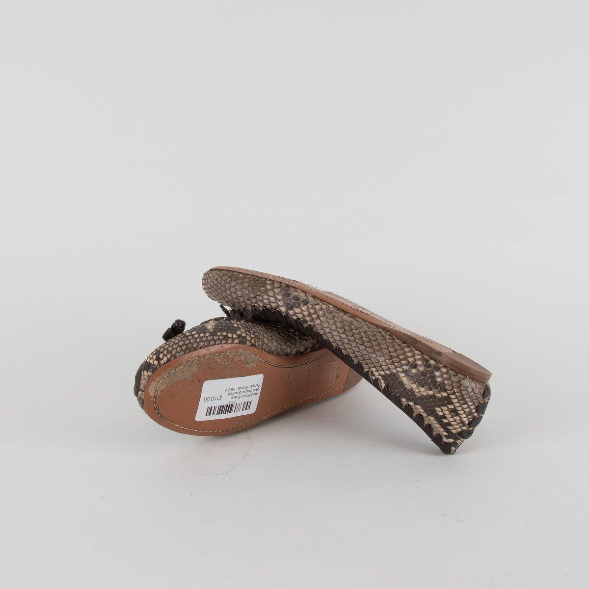 Alaia Brown Snake Skin BraIded Bow Flat Pumps