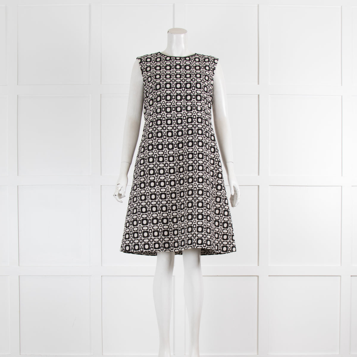 S'Max Mara White Black Retro Print Sleeveless Dress