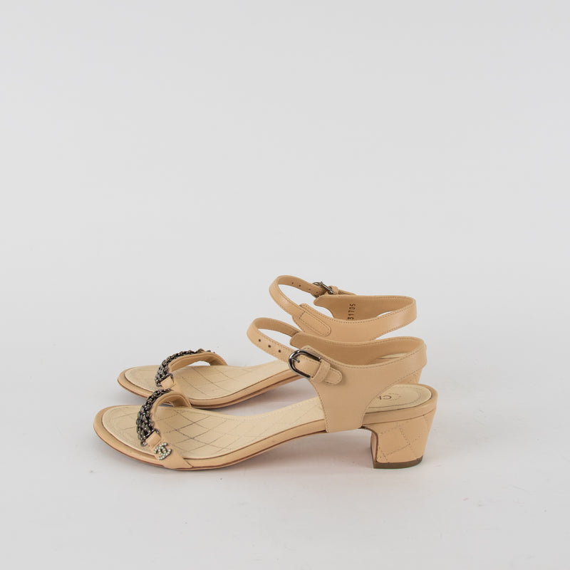 Chanel Cream Leather Quilted Chain CC Sandals