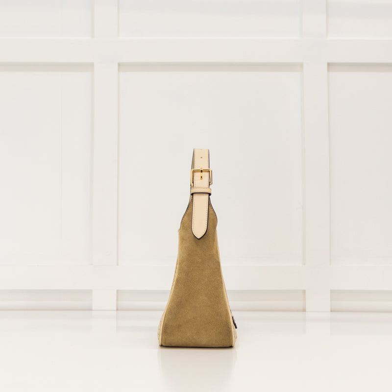 Tory Burch Cream Beige Suede Thea Woven Small Bag