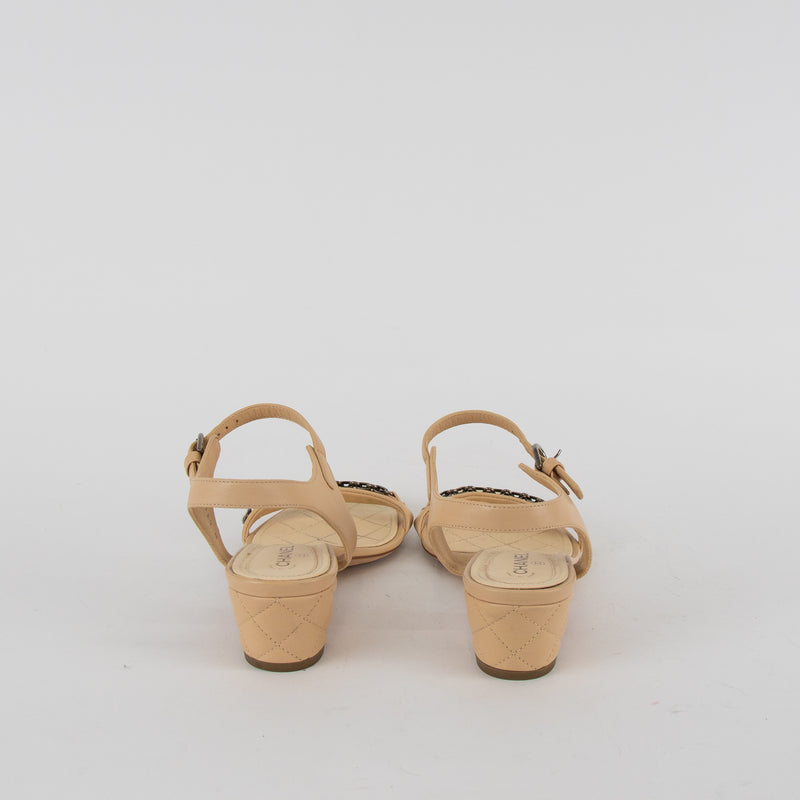 Chanel Cream Leather Quilted Chain CC Sandals