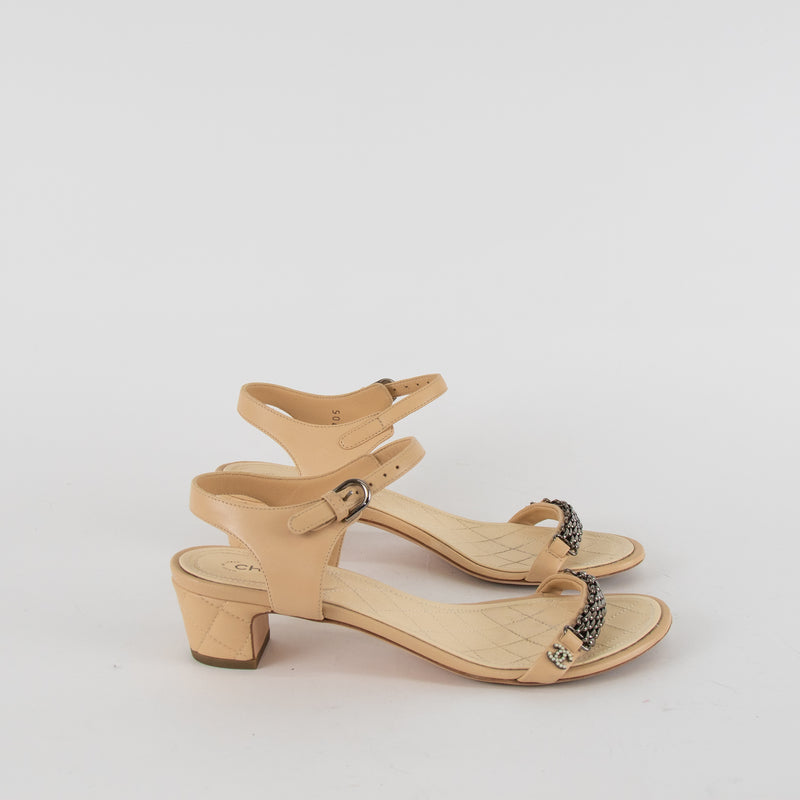 Chanel Cream Leather Quilted Chain CC Sandals