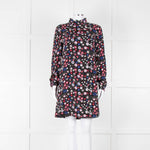 Valentino Black Cream Pink Floral Print High Neck Sleeved Dress