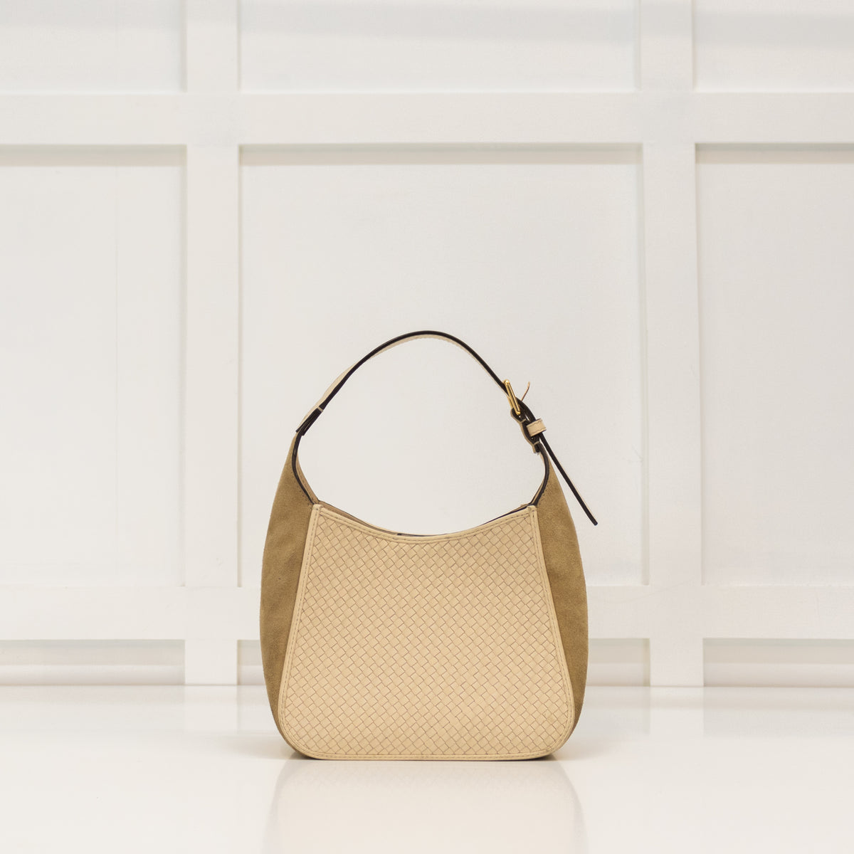 Tory Burch Cream Beige Suede Thea Woven Small Bag
