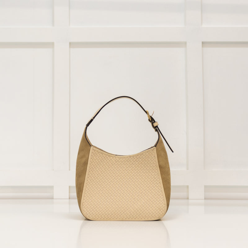 Tory Burch Cream Beige Suede Thea Woven Small Bag
