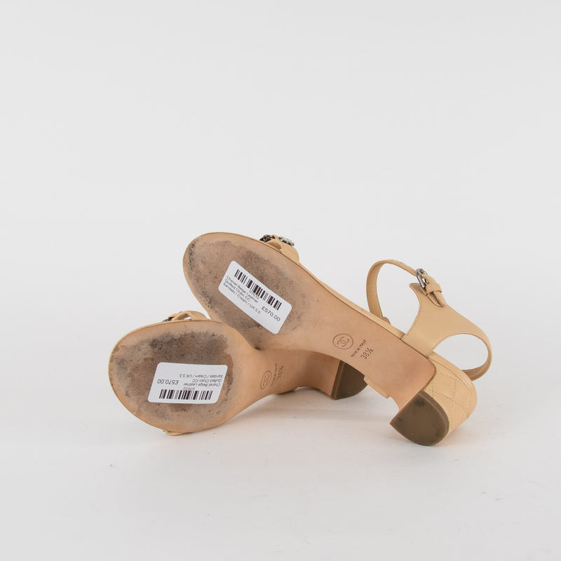 Chanel Cream Leather Quilted Chain CC Sandals