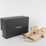 Chanel Cream Leather Quilted Chain CC Sandals
