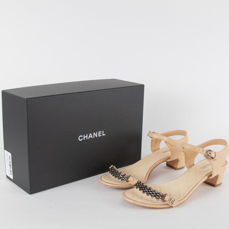 Chanel Cream Leather Quilted Chain CC Sandals