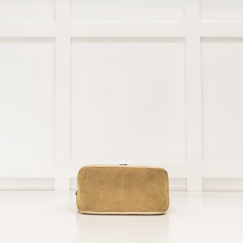 Tory Burch Cream Beige Suede Thea Woven Small Bag