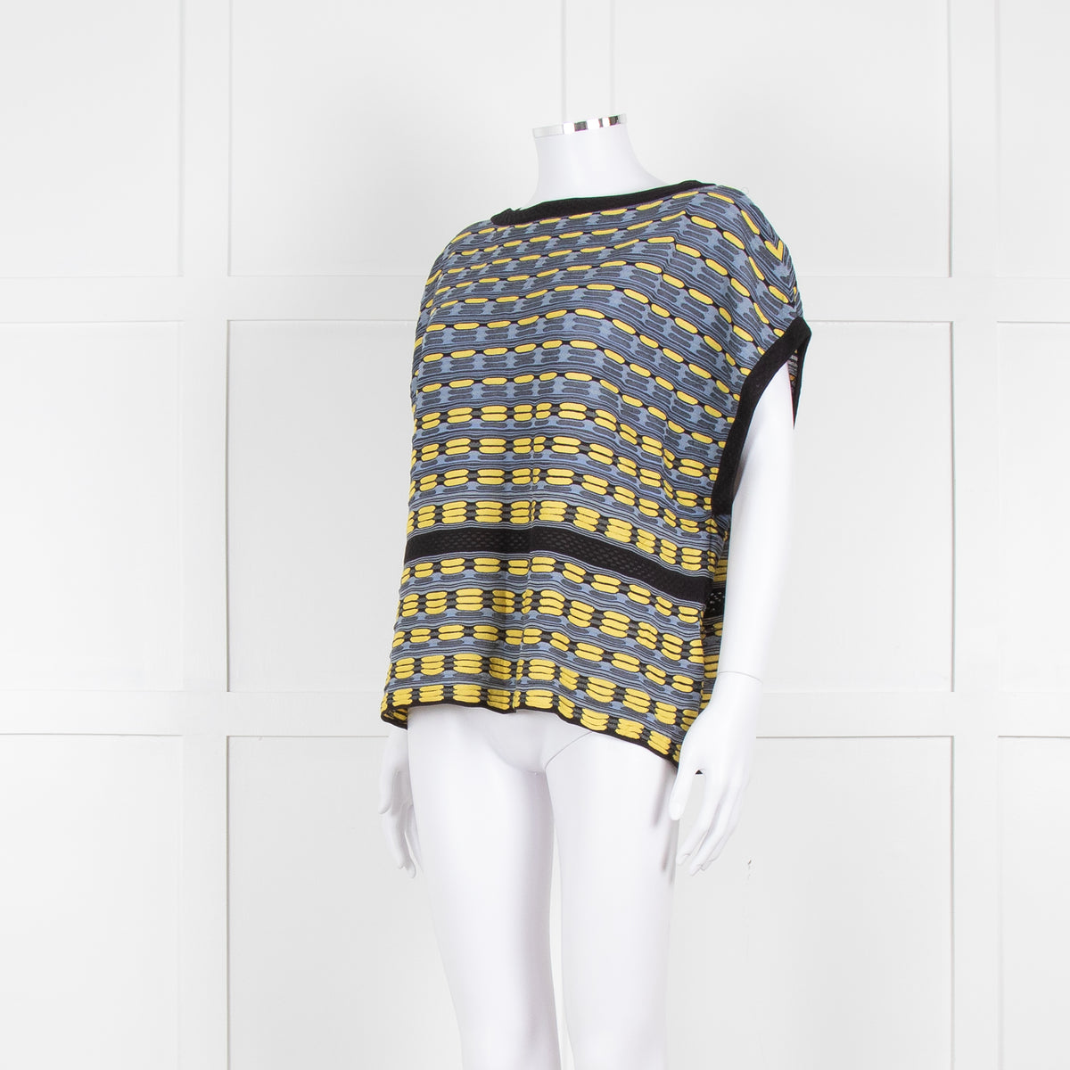 M Missoni Blue Yellow Knit Sleeveless Oversized Top