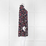 Valentino Black Cream Pink Floral Print High Neck Sleeved Dress