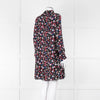 Valentino Black Cream Pink Floral Print High Neck Sleeved Dress