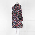 Valentino Black Cream Pink Floral Print High Neck Sleeved Dress
