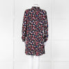 Valentino Black Cream Pink Floral Print High Neck Sleeved Dress