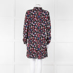 Valentino Black Cream Pink Floral Print High Neck Sleeved Dress