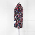 Valentino Black Cream Pink Floral Print High Neck Sleeved Dress