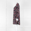 Valentino Black Cream Pink Floral Print High Neck Sleeved Dress