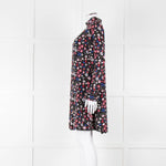 Valentino Black Cream Pink Floral Print High Neck Sleeved Dress
