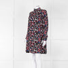 Valentino Black Cream Pink Floral Print High Neck Sleeved Dress
