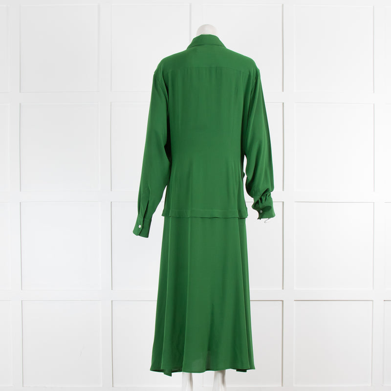Victoria Beckham Green Silk Dress With Gathered Front