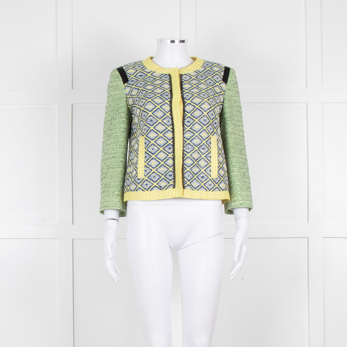 MSGM Yellow Blue Green Woven Print Jacket