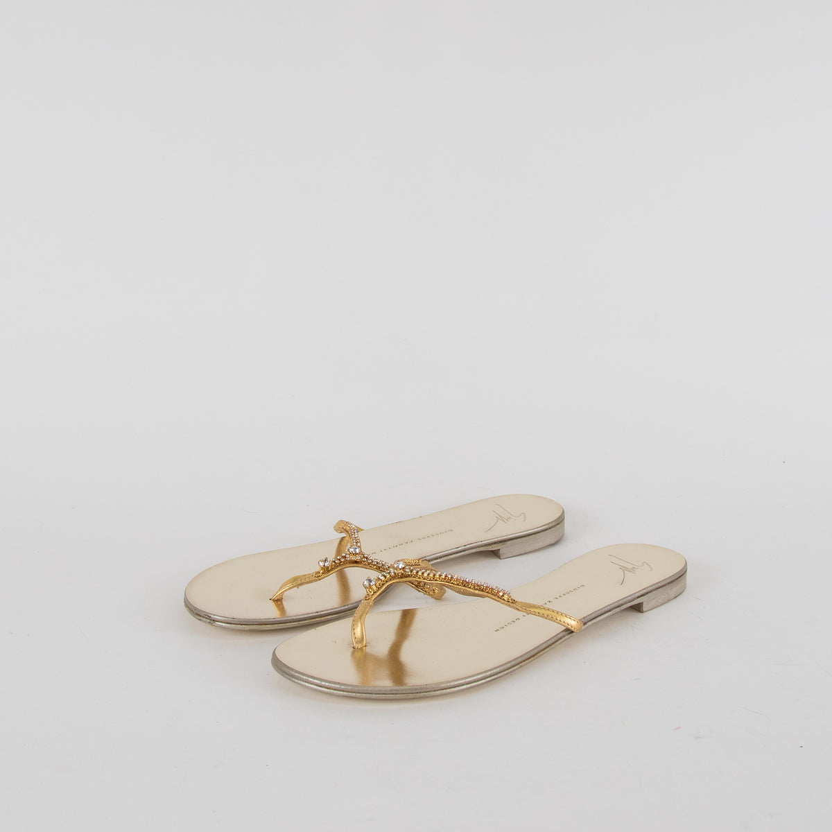 Giuseppe Zanotti Gold Diamante Flat Flip Flops