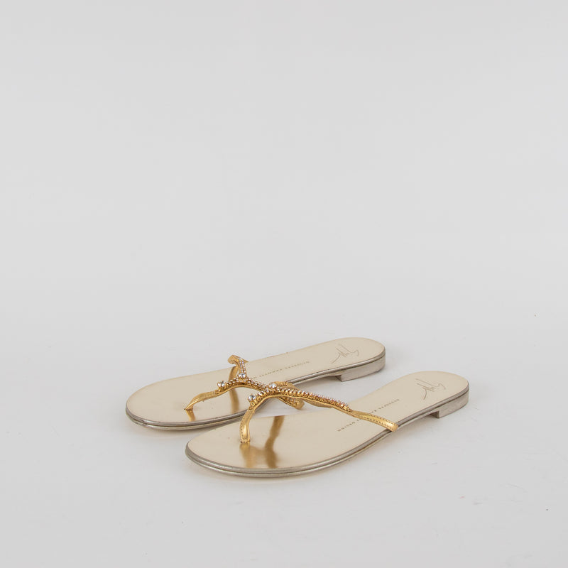 Giuseppe Zanotti Gold Diamante Flat Flip Flops