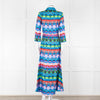 Borgo De Nor Blue Pink Green Floral Silk Maxi Dress