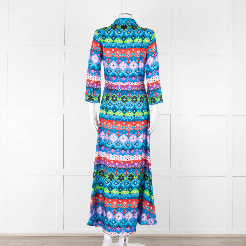Borgo De Nor Blue Pink Green Floral Silk Maxi Dress