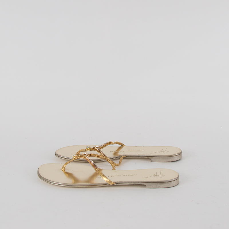 Giuseppe Zanotti Gold Diamante Flat Flip Flops