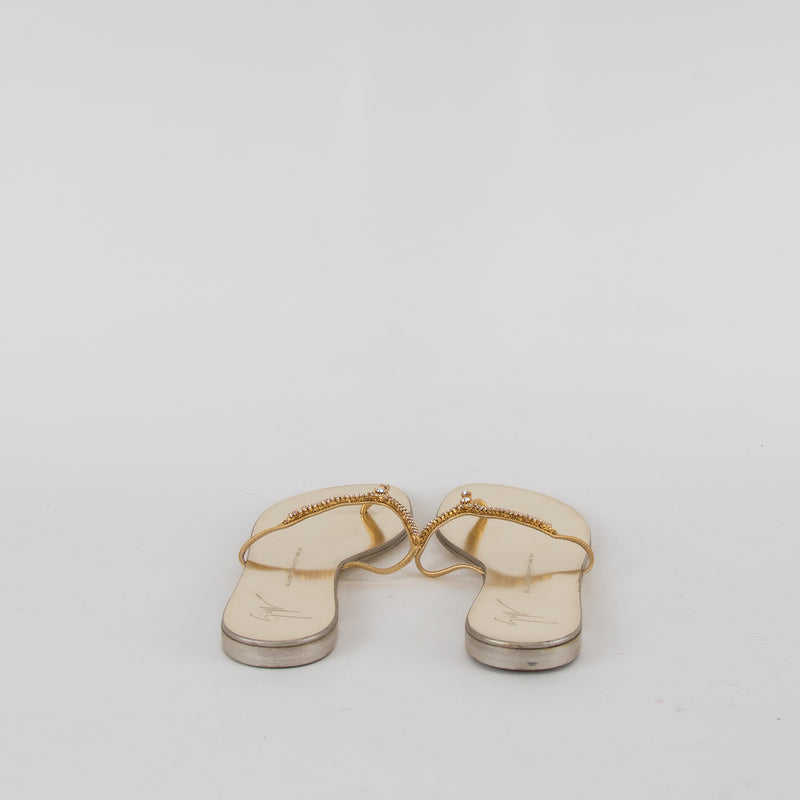 Giuseppe Zanotti Gold Diamante Flat Flip Flops